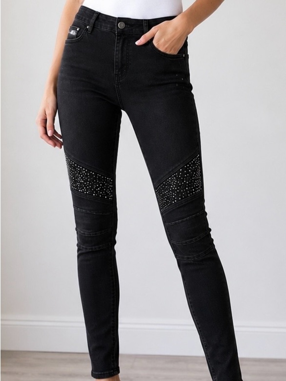 REROCK for Express Jeans Size 12 Black Moto Legging Rhinestones